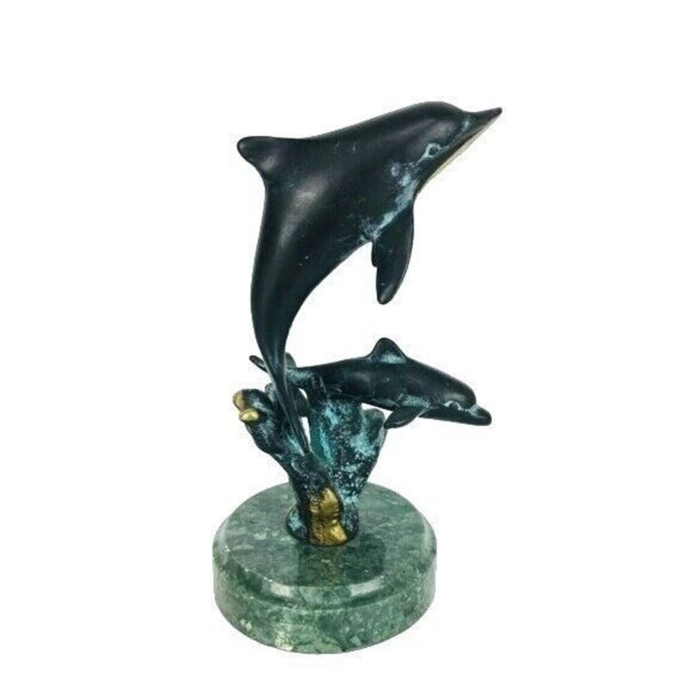 Vintage Bronze and Marble Dolphin Art Handcrafted SPI Gallery Sculpture